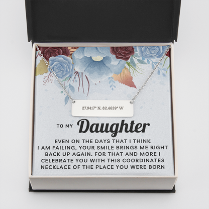 Daughter I Celebrate You Horizontal Bar Coordinates Necklace