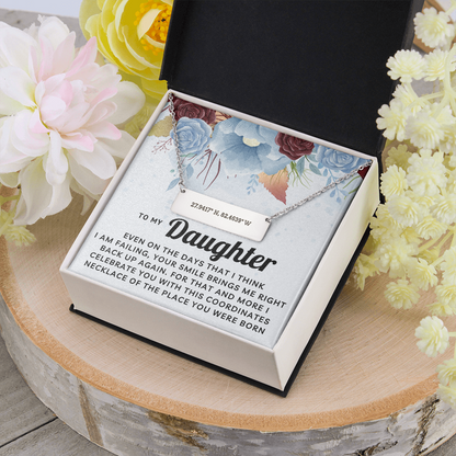 Daughter I Celebrate You Horizontal Bar Coordinates Necklace