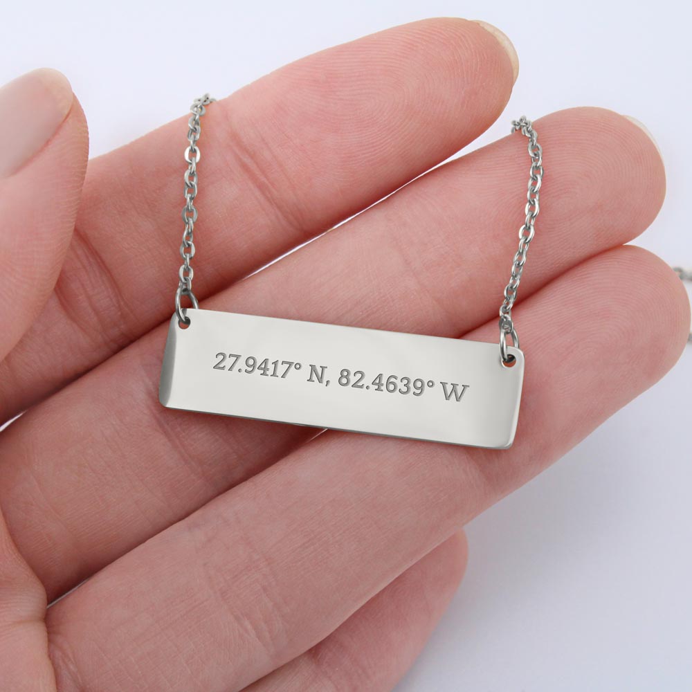 Daughter I Celebrate You Horizontal Bar Coordinates Necklace