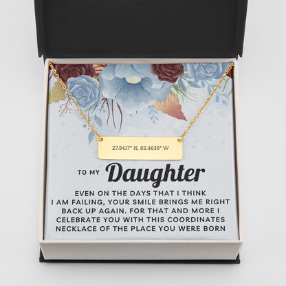 Daughter I Celebrate You Horizontal Bar Coordinates Necklace