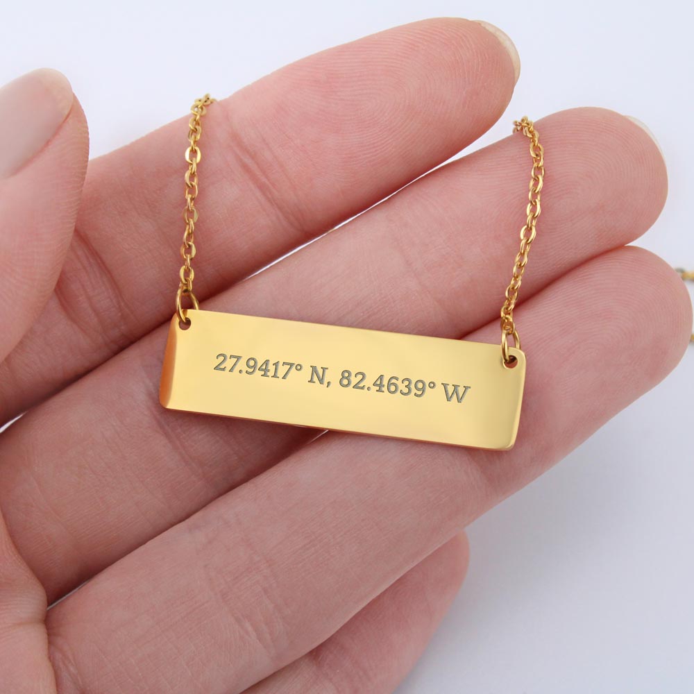 Daughter I Celebrate You Horizontal Bar Coordinates Necklace