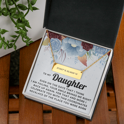 Daughter I Celebrate You Horizontal Bar Coordinates Necklace