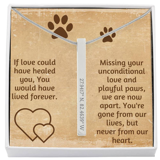 Dog Remembrance Coordinates Vertical Stick Necklace