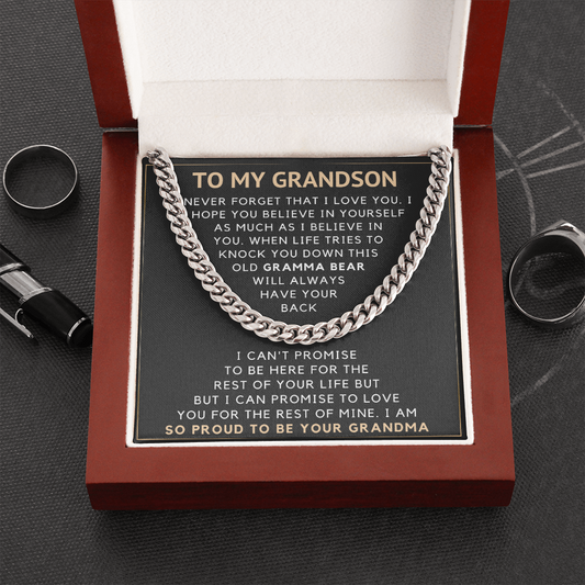 To My Grandson Cuban Link Chain - Grandma Will Always Have Your Back (128.clc.009-2)