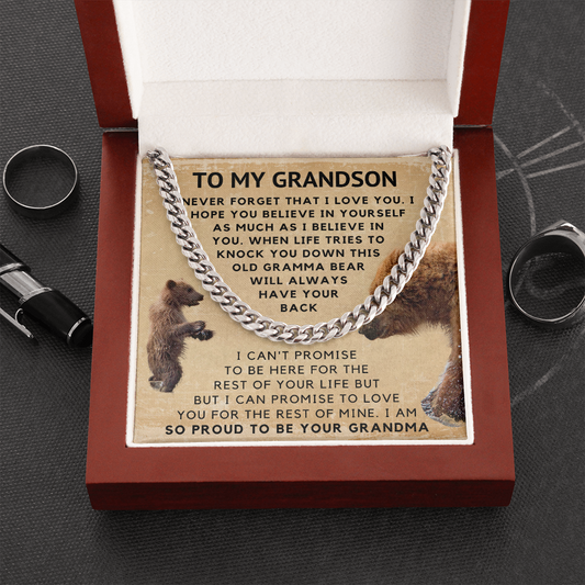 To My Grandson Cuban Link Chain - Grandma Will Always Have Your Back (128.clc.009-3)