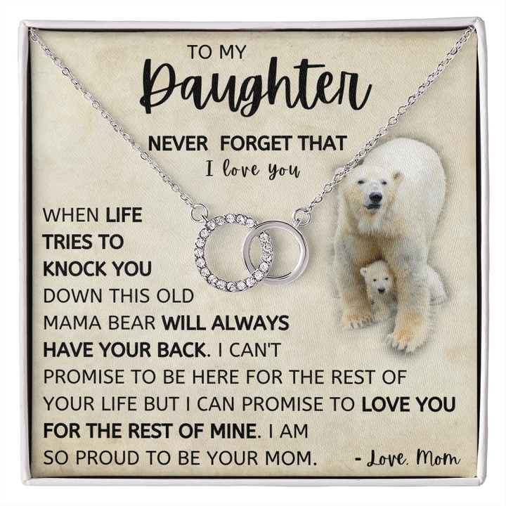 Daughter This Mama Bear Will Always Have Your Back Necklace (d.lk.004) 14K White Gold Finish / Luxury Box