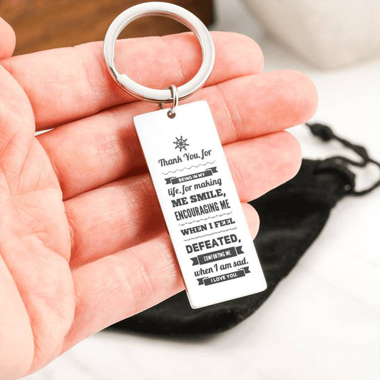 Gifts for Him - Thank You For Being In My Life I Love You - Rectangular Engraved Keychain