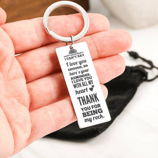 Happy Anniversary Engraved Keychain for Men - Thanks for being my rock
