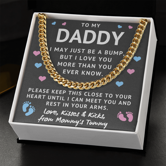 Baby Bump To Daddy Cuban Link Chain - Love, Kisses & Kicks From Mommy's Tummy - (f.004g.clc)
