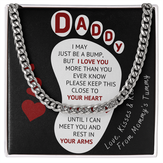 Baby Bump To Daddy Cuban Link Chain - Love, Kisses & Kicks From Mommy's Tummy - (f.004fp.clc)
