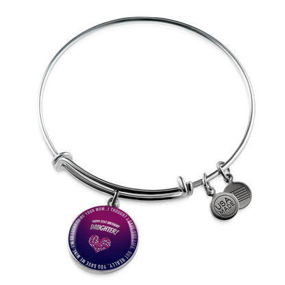 Darling Daughter Circle Pendant Bangle - So Proud To Be Your Mom | 21st Birthday Gift for Her