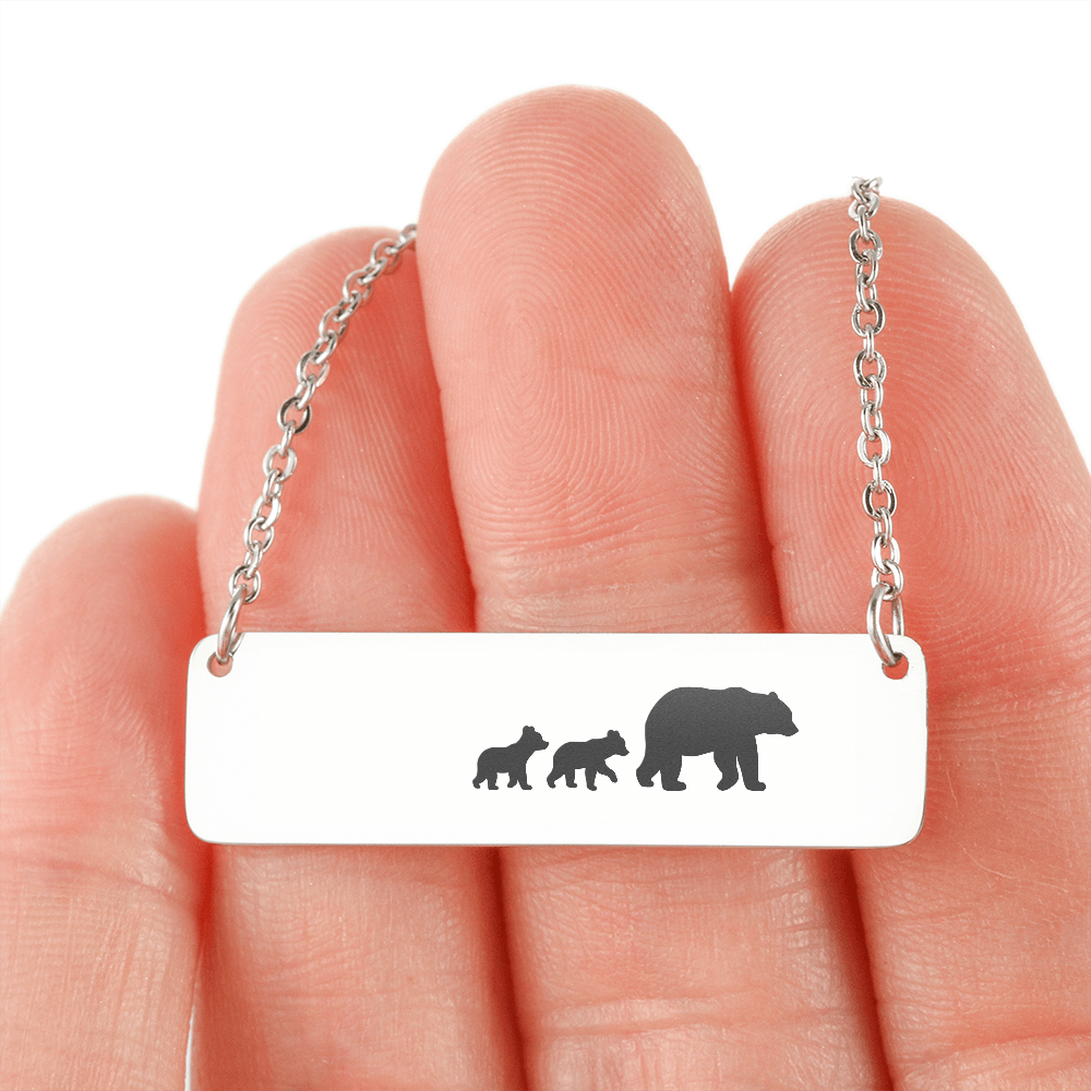 Mama Bear and Cubs Horizontal Bar Necklace (m.016.hb-brx1-4c)