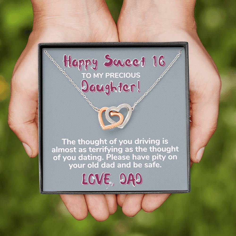 Happy Sweet 16 daughter - terrifying | 16th Birthday Gift for Daughter - Happy Sweet 16 gift | Necklace for Daughter | Dad to Daughter Gift