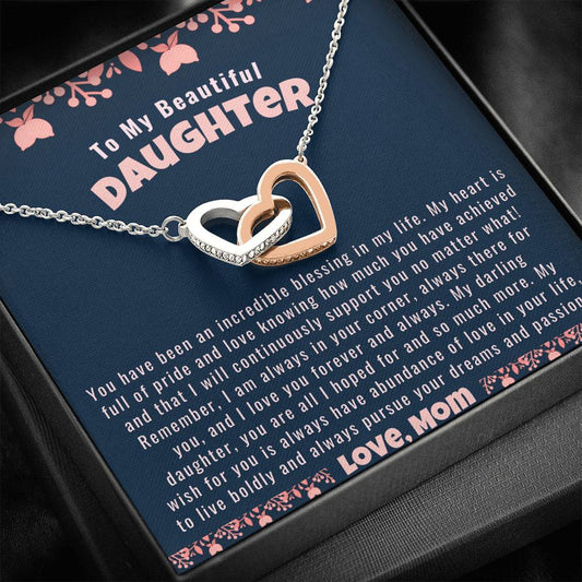 To My Beautiful Daughter Necklace | Graduation, Birthday | Interlocking Hearts