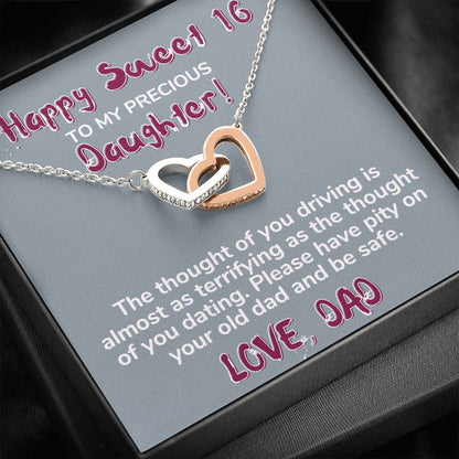Happy Sweet 16 daughter - terrifying | 16th Birthday Gift for Daughter - Happy Sweet 16 gift | Necklace for Daughter | Dad to Daughter Gift