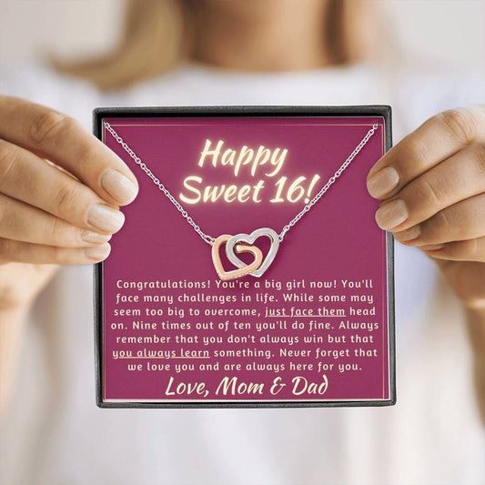 Happy Sweet 16 daughter - face up | 16th Birthday Gift for Daughter - Happy Sweet 16 gift | Necklace for Daughter | Necklace Parents to Daughter