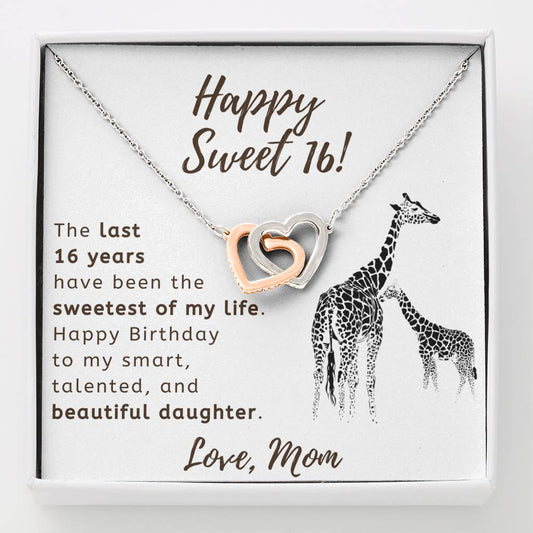Happy Sweet 16 Daughter Necklace - sweetest of my life | 16th Birthday Gift for Daughter - Happy Sweet 16 gift | Mom to Daughter Gift