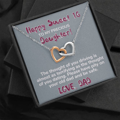 Happy Sweet 16 daughter - terrifying | 16th Birthday Gift for Daughter - Happy Sweet 16 gift | Necklace for Daughter | Dad to Daughter Gift
