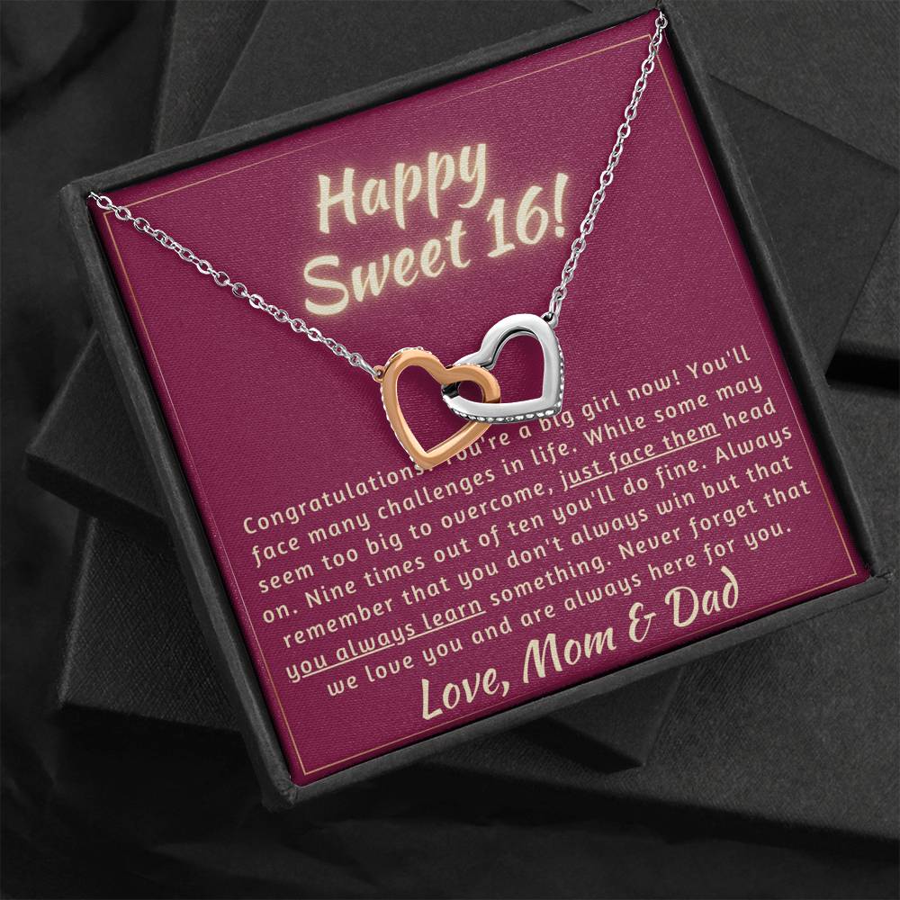 Happy Sweet 16 daughter - face up | 16th Birthday Gift for Daughter - Happy Sweet 16 gift | Necklace for Daughter | Necklace Parents to Daughter