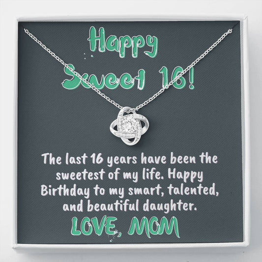 Happy Sweet 16 daughter - smart, talented | 16th Birthday Gift for Daughter - Happy Sweet 16 gift | Necklace for Daughter | Necklace Mom to Daughter