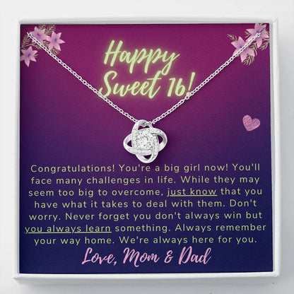 Happy Sweet 16 daughter - just know | 16th Birthday Gift for Daughter - Happy Sweet 16 gift | Necklace for Daughter | Necklace Parents to Daughter
