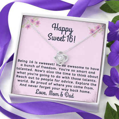 Happy Sweet 16 daughter - awesome time | 16th Birthday Gift for Daughter - Happy Sweet 16 gift | Necklace for Daughter | Parents to Daughter Gift