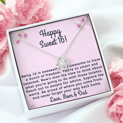 Happy Sweet 16 daughter - awesome time | 16th Birthday Gift for Daughter - Happy Sweet 16 gift | Necklace for Daughter | Parents to Daughter Gift