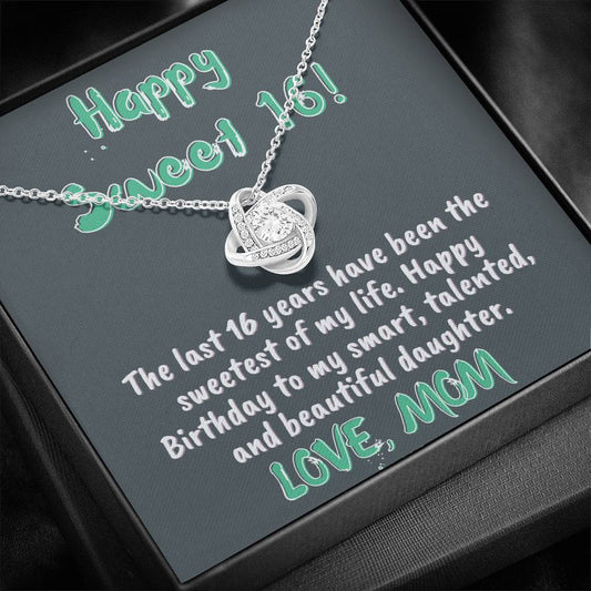 Happy Sweet 16 daughter - smart, talented | 16th Birthday Gift for Daughter - Happy Sweet 16 gift | Necklace for Daughter | Necklace Mom to Daughter