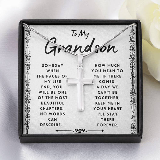 Grandson Gift - Keep Me In Your Heart - Cross Necklace