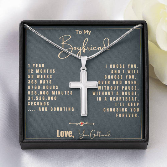 One Year Anniversary Gift For Boyfriend | Anniversary Gift For Boyfriend 1 Year | I Choose You Over And Over Cross Necklace | Gift For Him