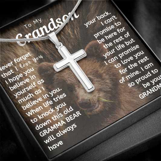 To My Grandson Cross Necklace - Grandma Will Always Have Your Back (128.ac.009)