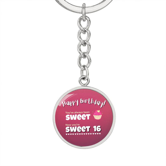Happy Sweet 16 Birthday Keychain Pendant for Daughter / Niece / Goddaughter