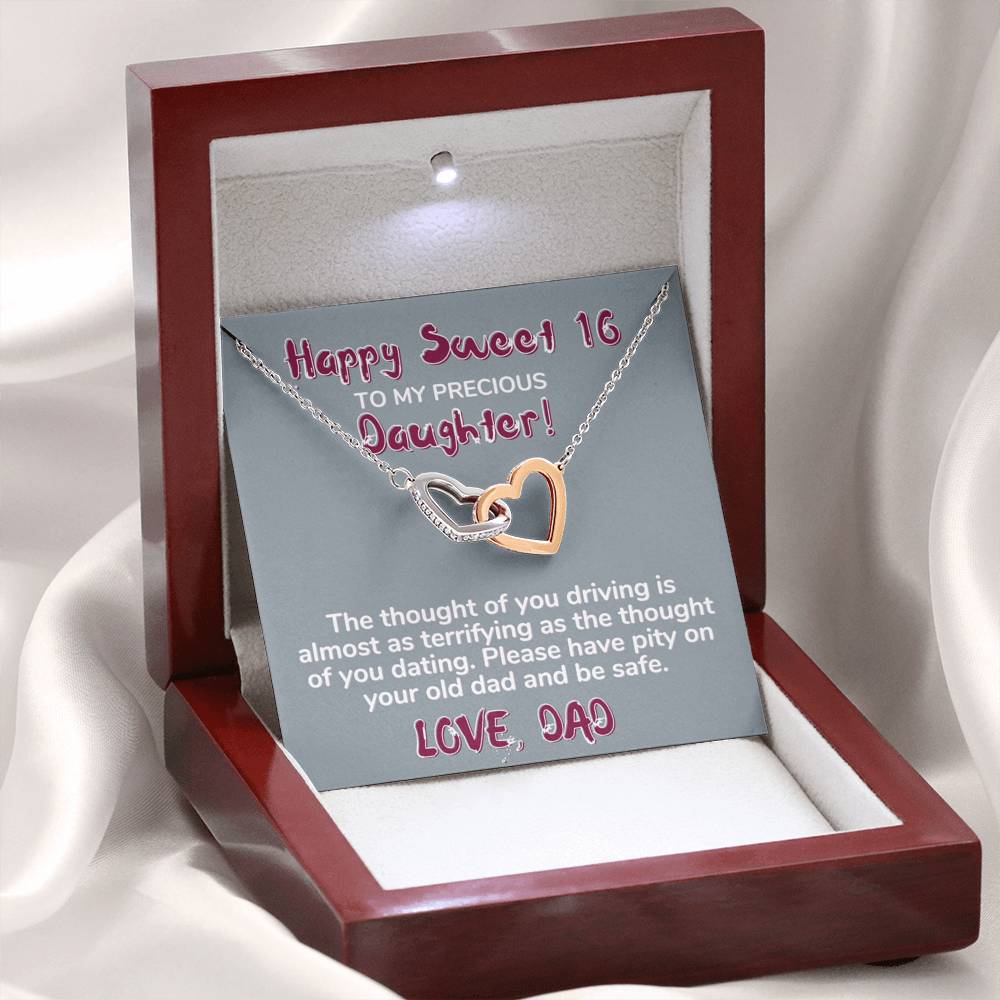 Happy Sweet 16 daughter - terrifying | 16th Birthday Gift for Daughter - Happy Sweet 16 gift | Necklace for Daughter | Dad to Daughter Gift