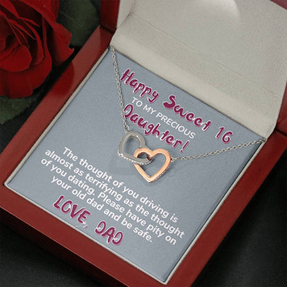 Happy Sweet 16 daughter - terrifying | 16th Birthday Gift for Daughter - Happy Sweet 16 gift | Necklace for Daughter | Dad to Daughter Gift