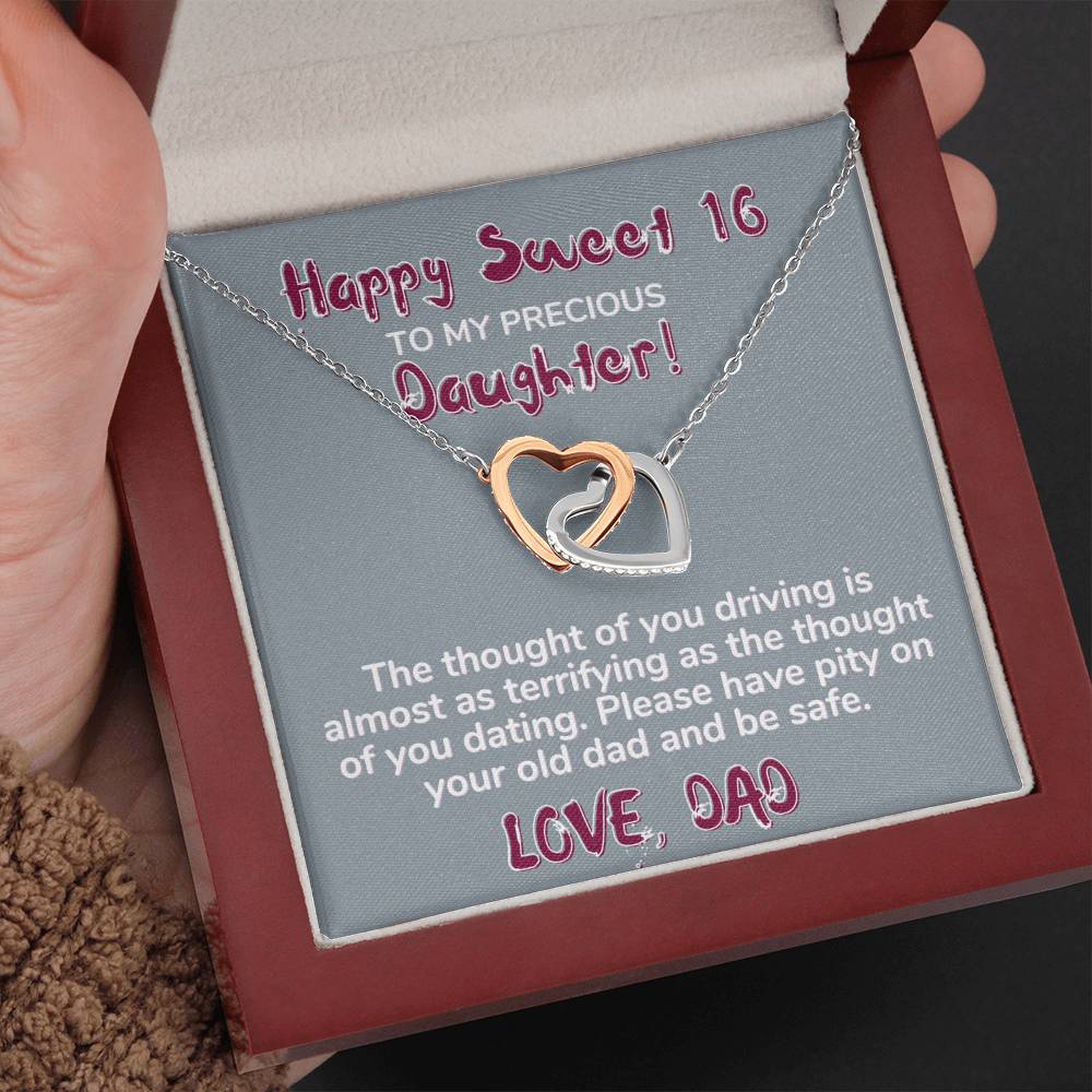 Happy Sweet 16 daughter - terrifying | 16th Birthday Gift for Daughter - Happy Sweet 16 gift | Necklace for Daughter | Dad to Daughter Gift
