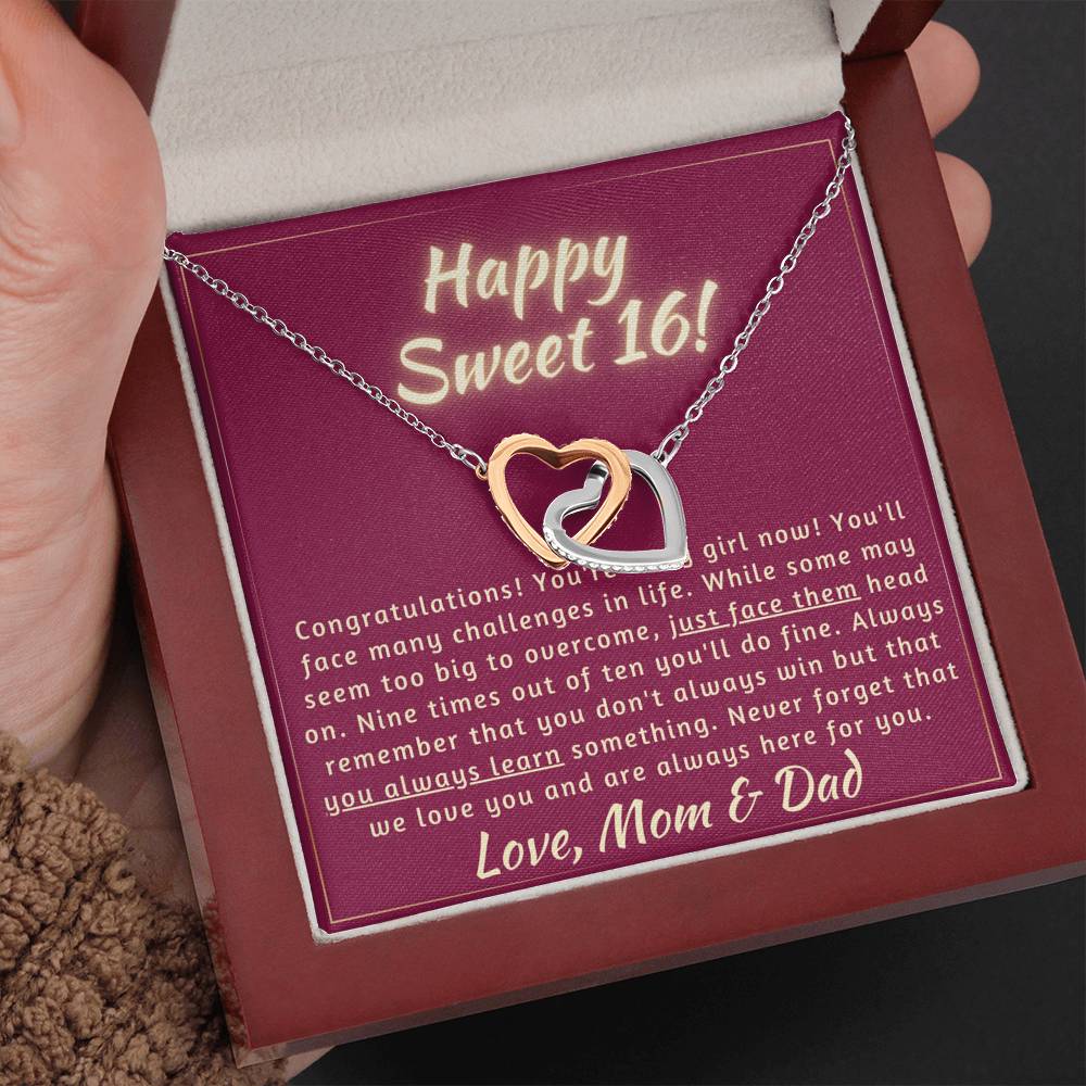 Happy Sweet 16 daughter - face up | 16th Birthday Gift for Daughter - Happy Sweet 16 gift | Necklace for Daughter | Necklace Parents to Daughter