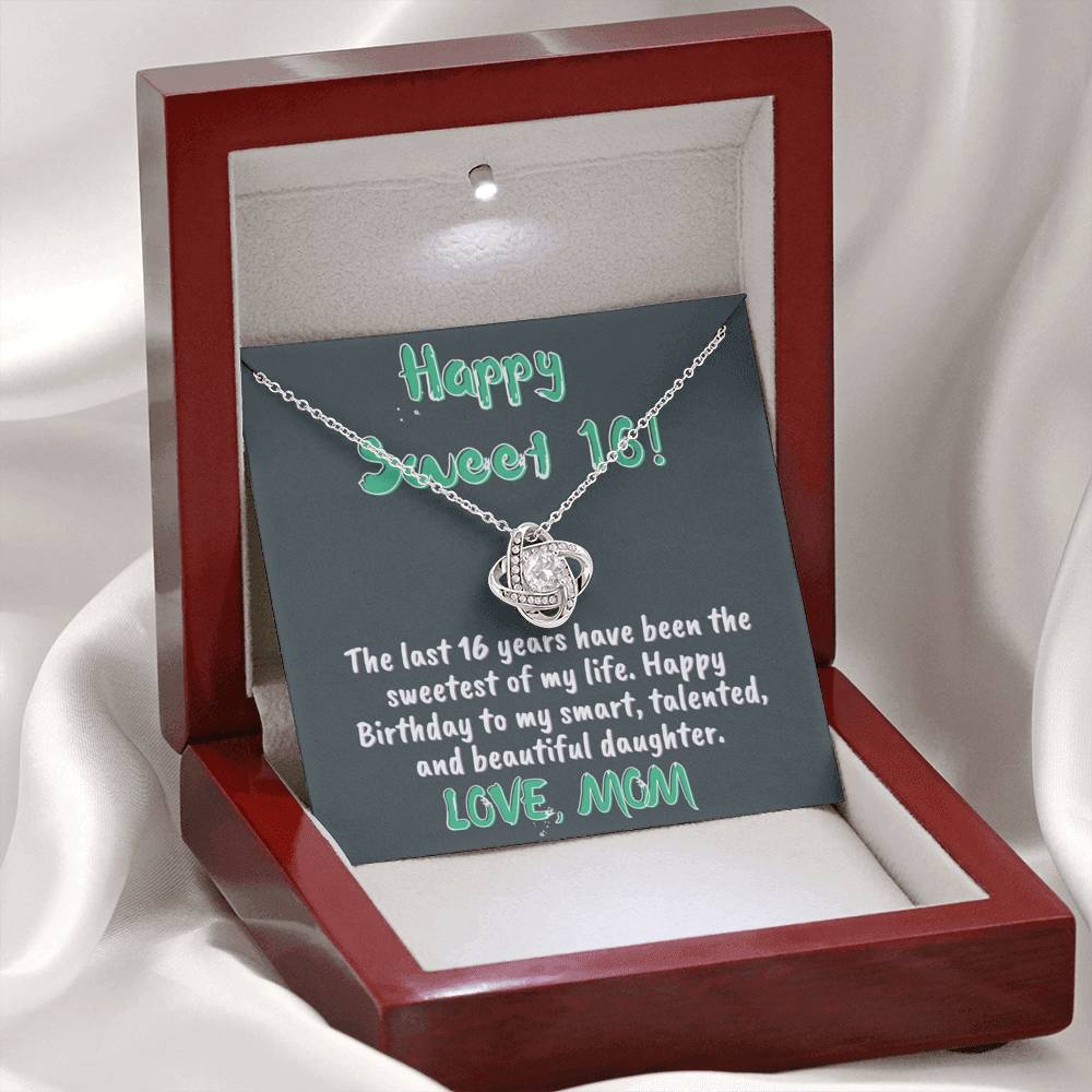 Happy Sweet 16 daughter - smart, talented | 16th Birthday Gift for Daughter - Happy Sweet 16 gift | Necklace for Daughter | Necklace Mom to Daughter