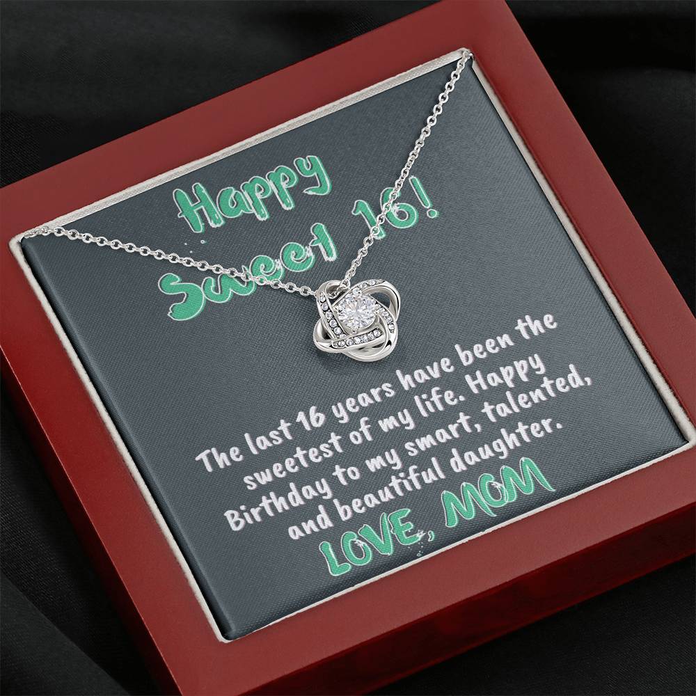 Happy Sweet 16 daughter - smart, talented | 16th Birthday Gift for Daughter - Happy Sweet 16 gift | Necklace for Daughter | Necklace Mom to Daughter