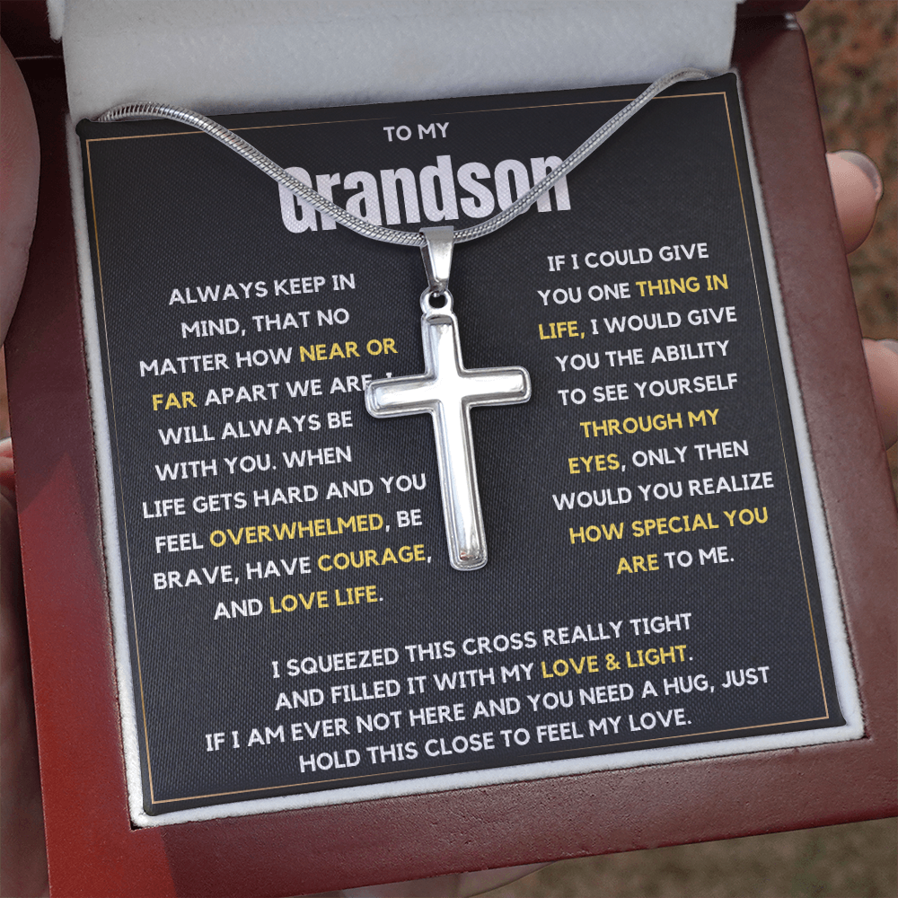 To My Grandson Cross Necklace - Always With You (128.ac.007-1)