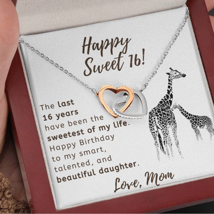 Happy Sweet 16 Daughter Necklace - sweetest of my life | 16th Birthday Gift for Daughter - Happy Sweet 16 gift | Mom to Daughter Gift