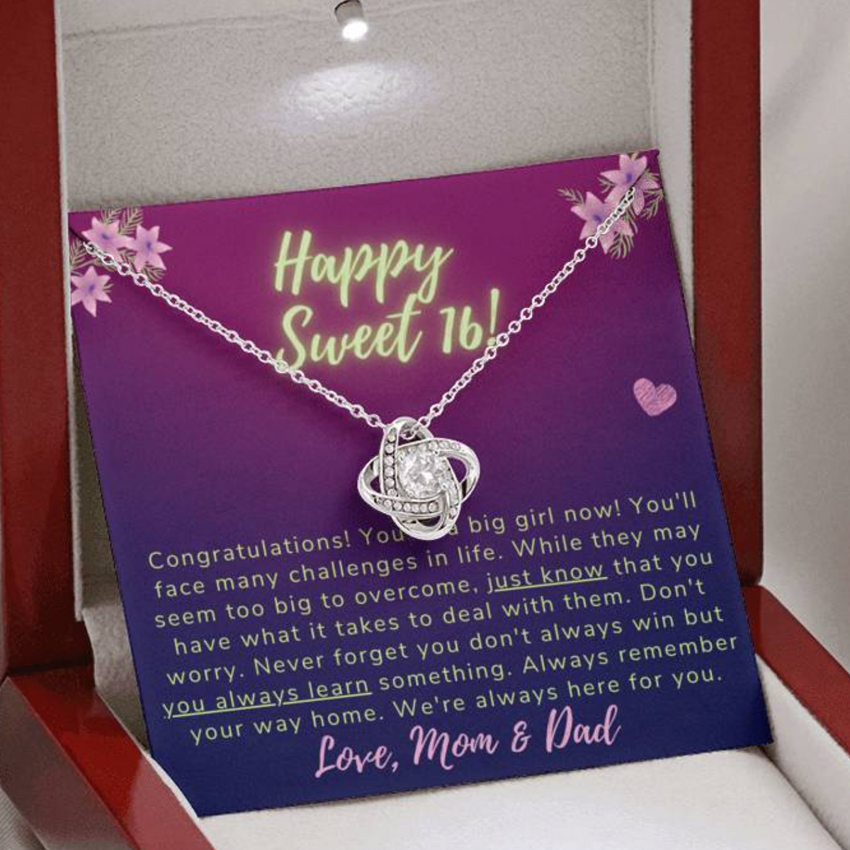 Happy Sweet 16 daughter - just know | 16th Birthday Gift for Daughter - Happy Sweet 16 gift | Necklace for Daughter | Necklace Parents to Daughter